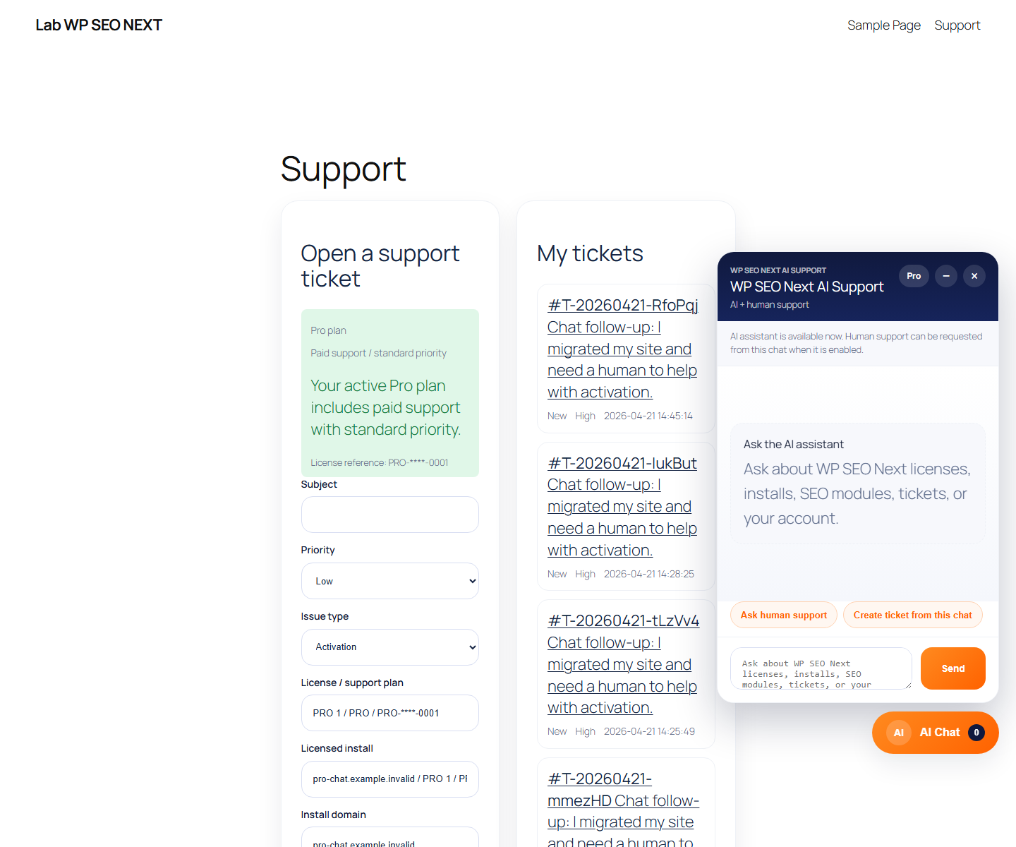 Example license/context screen from the SEO Suite guide pack.